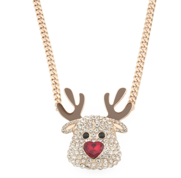 💛🔹️Betsey Johnson 🔹️ Gold Crystal Reindeer Pendant Necklace - Picture 3 of 9